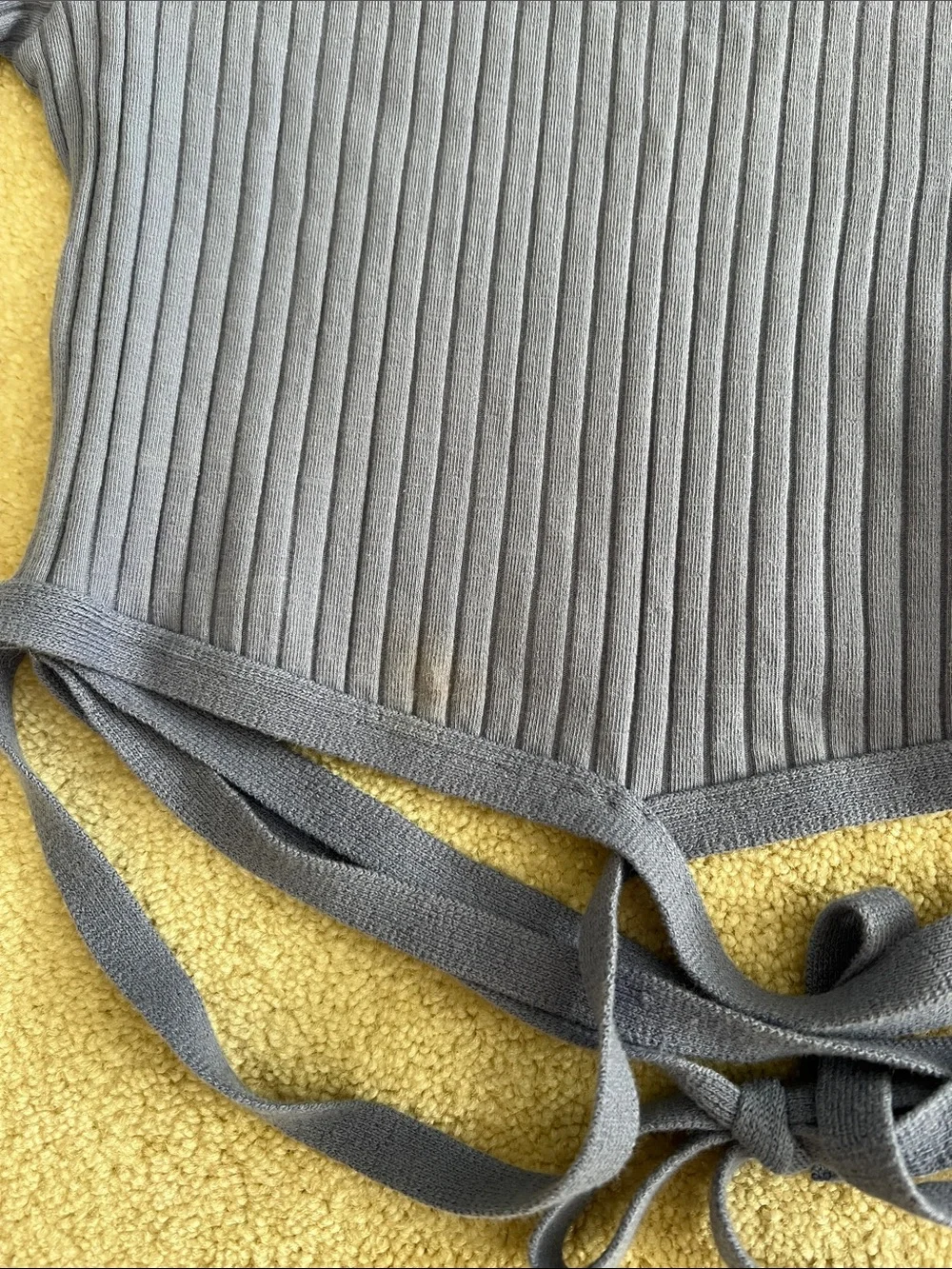 Zara Ribbed Long-Sleeve Tie-Front Top - Size Small